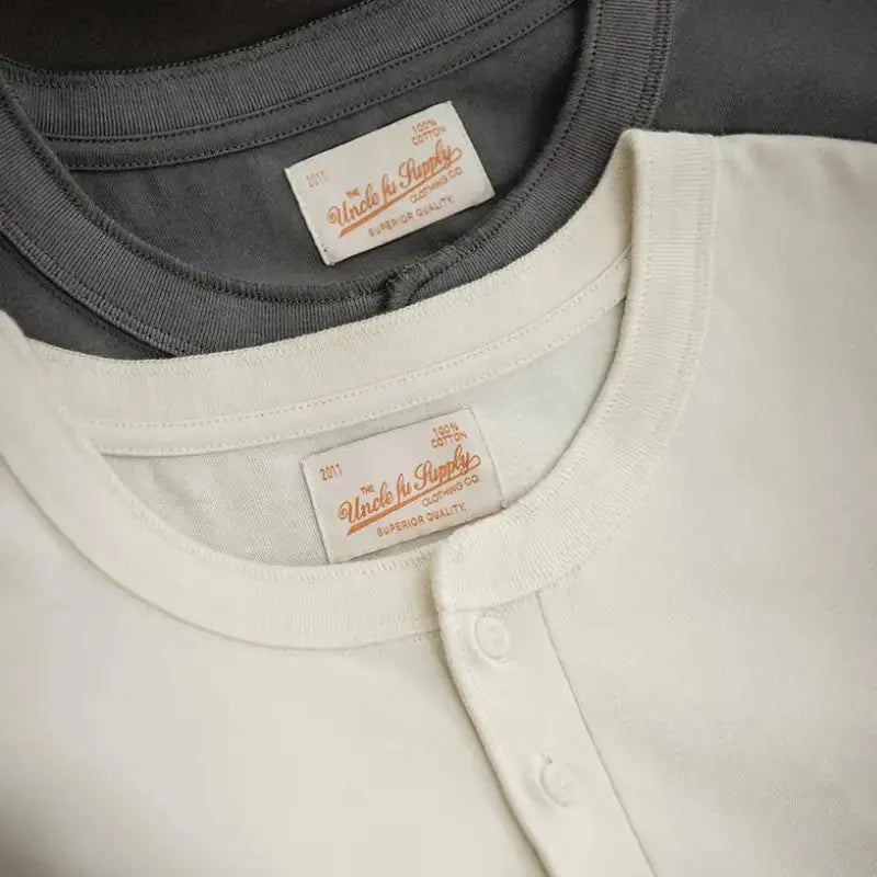 Mens Henley Cotton T-Shirts | Soft Vintage Tops Tee Amekaji