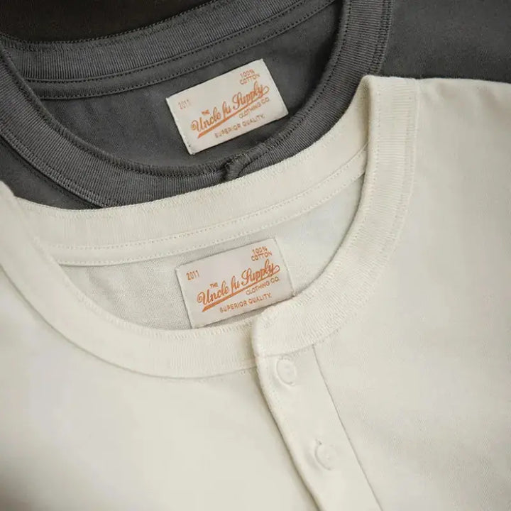 Mens Henley Cotton T-Shirts | Soft Vintage Tops Tee Amekaji