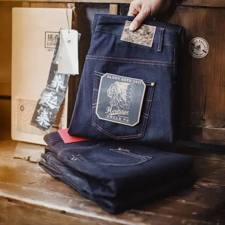 Mens Raw Denim Jeans | Selvedge Jeans Straight Leg Amekaji