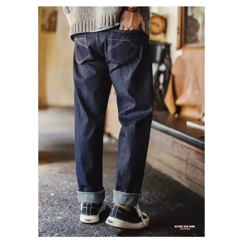 Mens Raw Denim Jeans | Selvedge Jeans Straight Leg Amekaji