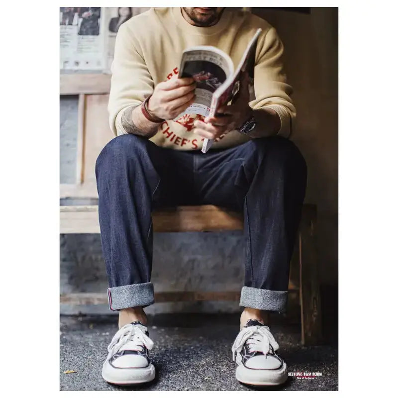 Mens Raw Denim Jeans | Selvedge Jeans Straight Leg Amekaji