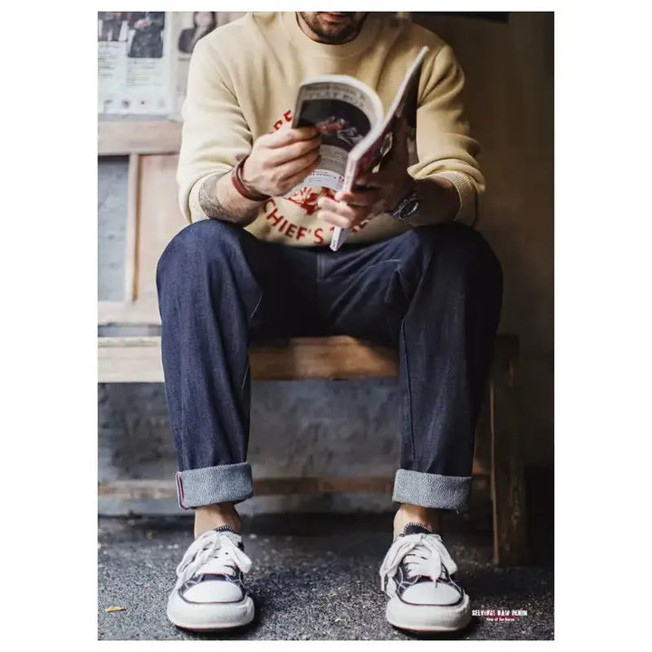 Mens Raw Denim Jeans | Selvedge Jeans Straight Leg Amekaji