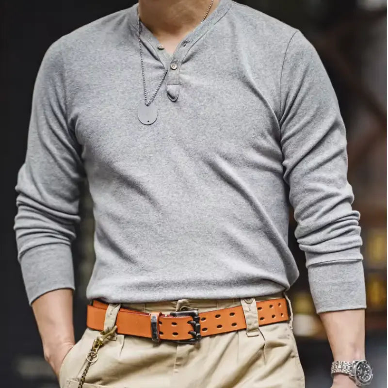 Mens Slim Fit Casual Pullover | Vintage Long Sleeve Henley Shirt Maden