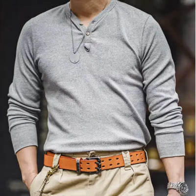 Mens Slim Fit Casual Pullover | Vintage Long Sleeve Henley Shirt Maden