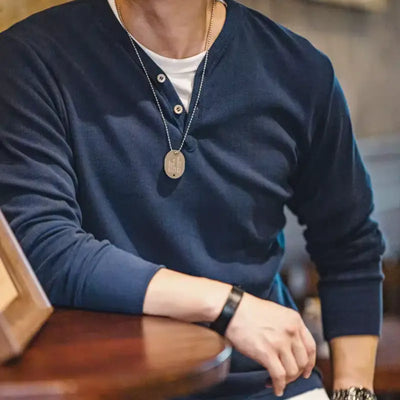 Mens Slim Fit Casual Pullover | Vintage Long Sleeve Henley Shirt Maden