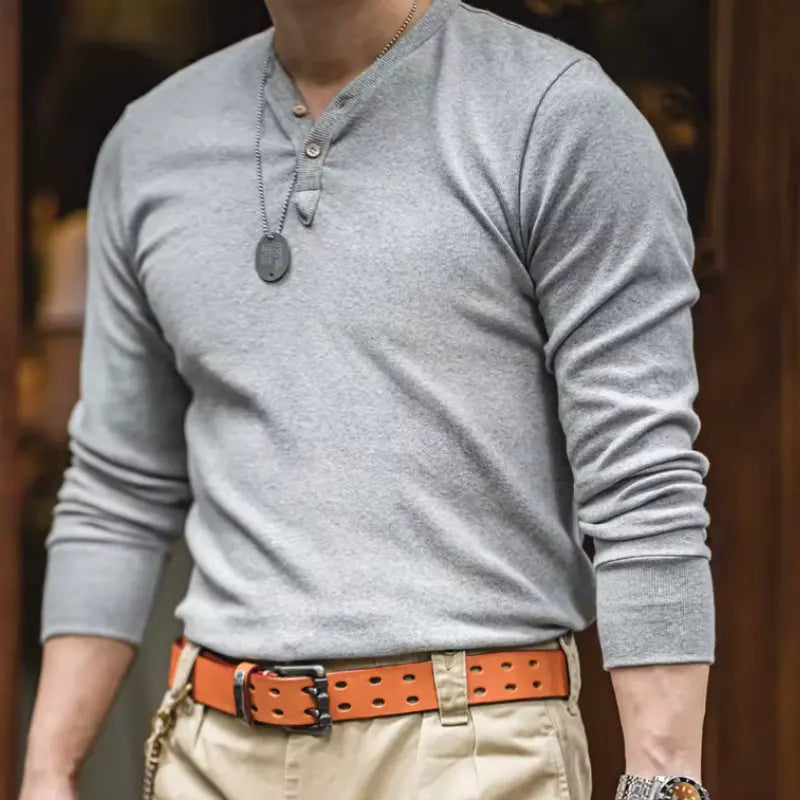 Mens Slim Fit Casual Pullover | Vintage Long Sleeve Henley Shirt Maden