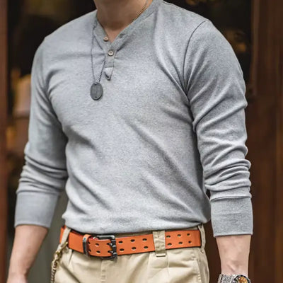 Mens Slim Fit Casual Pullover | Vintage Long Sleeve Henley Shirt Maden