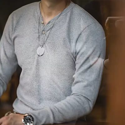 Mens Slim Fit Casual Pullover | Vintage Long Sleeve Henley Shirt Maden