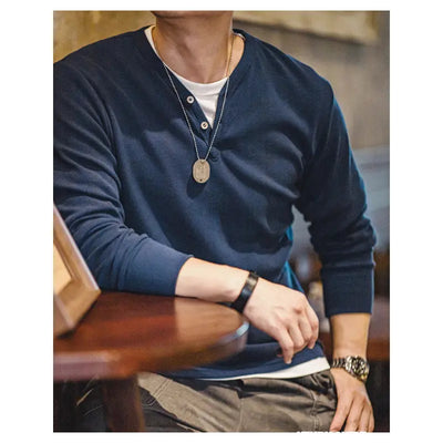 Mens Slim Fit Casual Pullover | Vintage Long Sleeve Henley Shirt Maden