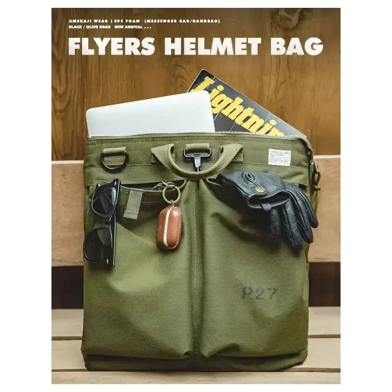 Military Flyers Helmet Bag | Canvas Crossbody Tote Amekaji