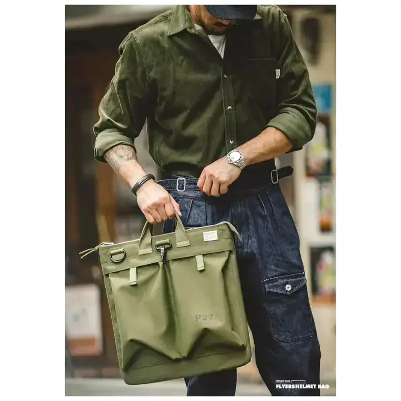 Military Flyers Helmet Bag | Canvas Crossbody Tote Amekaji