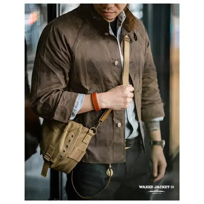 Oil Men Waxed Jacket | Vintage Classic Stand Collar Maden