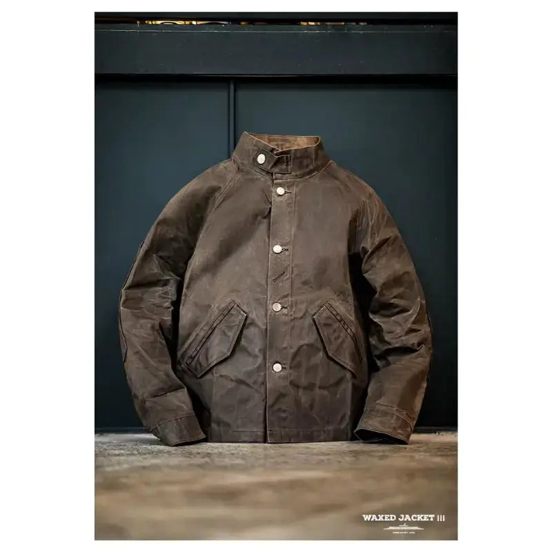 Oil Men Waxed Jacket | Vintage Classic Stand Collar Maden