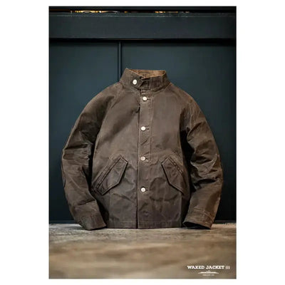 Oil Men Waxed Jacket | Vintage Classic Stand Collar Maden