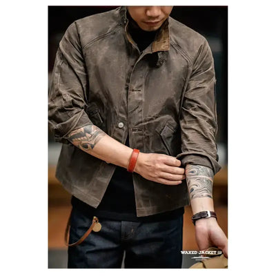 Oil Men Waxed Jacket | Vintage Classic Stand Collar Maden
