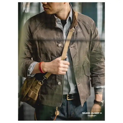 Oil Men Waxed Jacket | Vintage Classic Stand Collar Maden