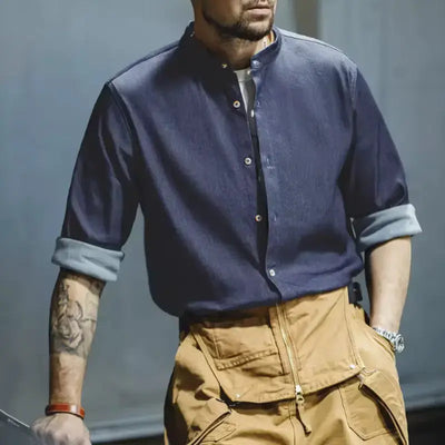 Retro Denim Mens Shirt | Cool Ice Silk Round Neck Amekaji