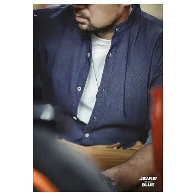 Retro Denim Mens Shirt | Cool Ice Silk Round Neck Amekaji