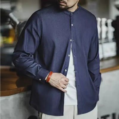 Retro Denim Mens Shirt | Cool Ice Silk Round Neck Amekaji