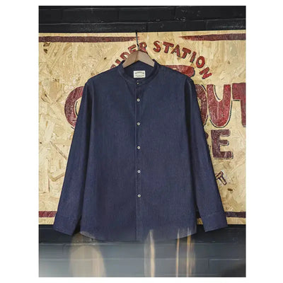 Retro Denim Mens Shirt | Cool Ice Silk Round Neck Amekaji