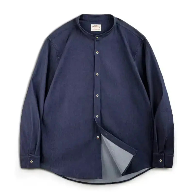 Retro Denim Mens Shirt | Cool Ice Silk Round Neck Amekaji
