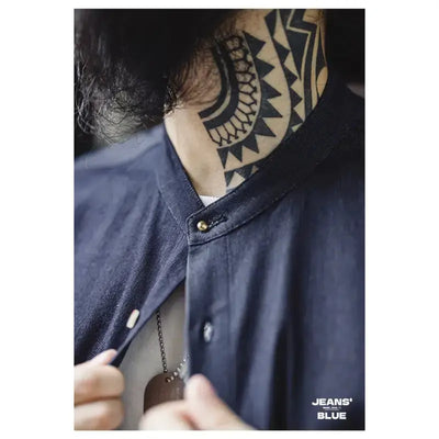 Retro Denim Mens Shirt | Cool Ice Silk Round Neck Amekaji