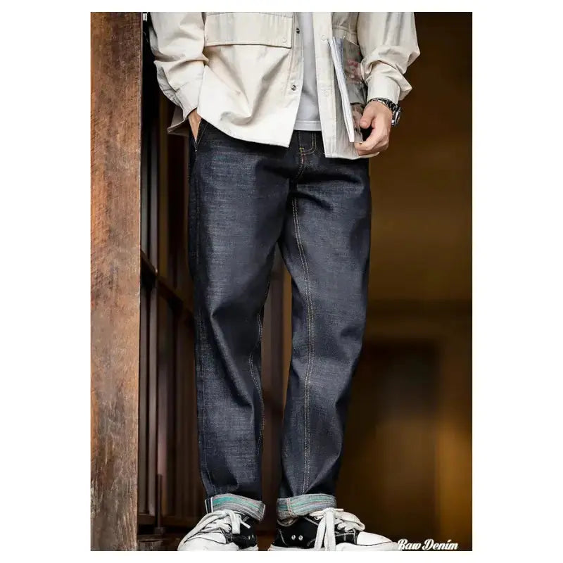 Selvedge Raw Denim Jeans | Men Vintage Straight Denim Jean Amekaji