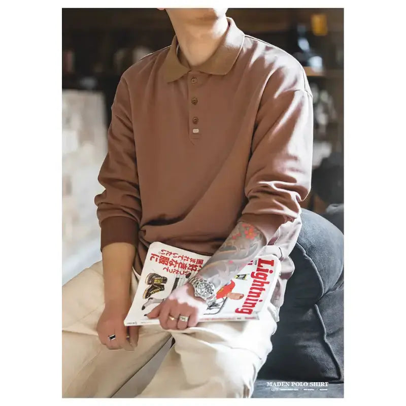 Spring Vintage Oversize Polo | Men Business Casual Tops Amekaji