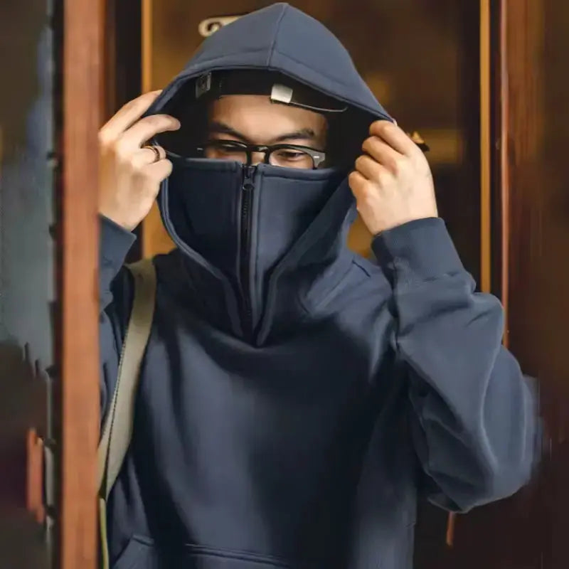 Sweater Mask Hoodie Zipper | Men's Casual Design Pullover Amekaji