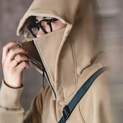 Sweater Mask Hoodie Zipper | Men's Casual Design Pullover Amekaji