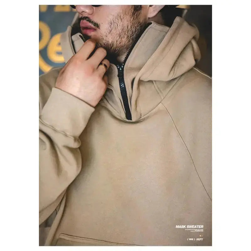 Sweater Mask Hoodie Zipper | Men's Casual Design Pullover Amekaji