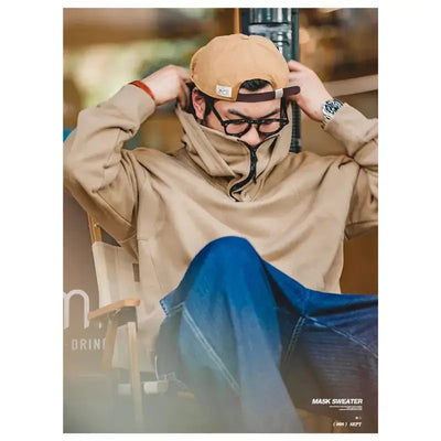 Sweater Mask Hoodie Zipper | Men's Casual Design Pullover Amekaji