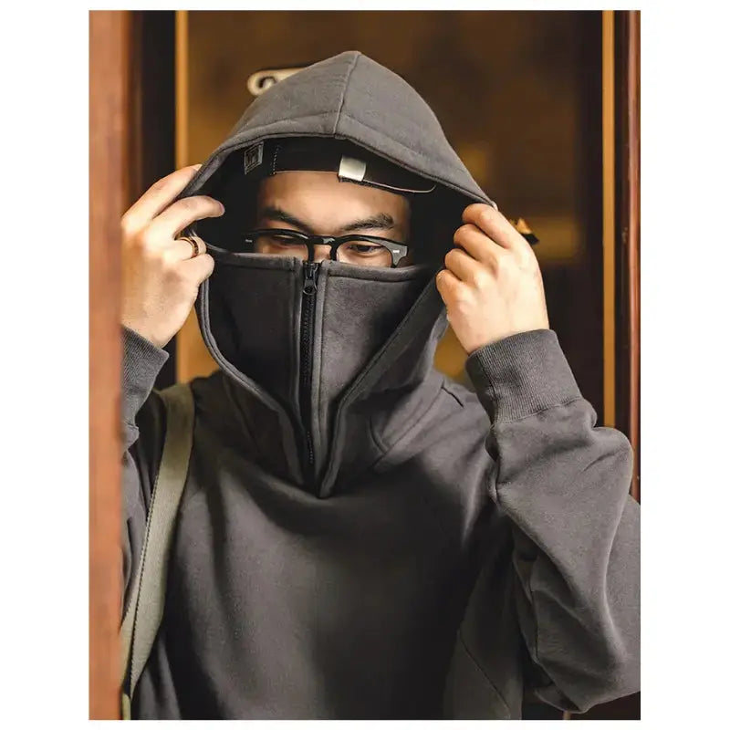 Sweater Mask Hoodie Zipper | Men's Casual Design Pullover Amekaji