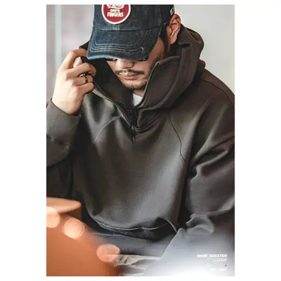 Sweater Mask Hoodie Zipper | Men's Casual Design Pullover Amekaji