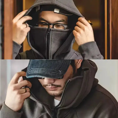 Sweater Mask Hoodie Zipper | Men's Casual Design Pullover Amekaji