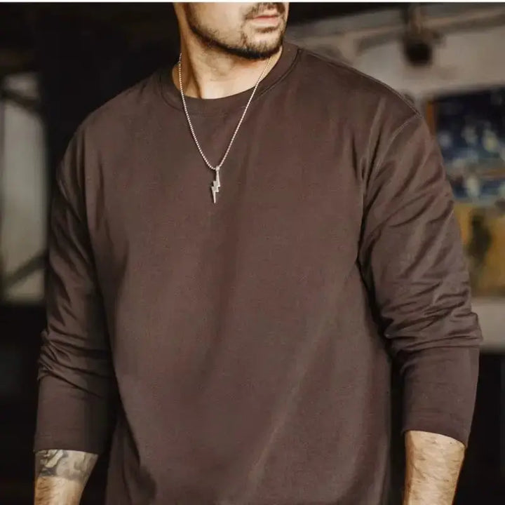 T-shirt Men Heavyweight Cotton | Crewneck Long Sleeve T-Shirt Amekaji