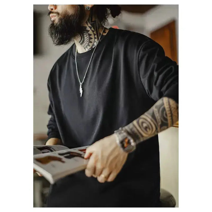 T-shirt Men Heavyweight Cotton | Crewneck Long Sleeve T-Shirt Amekaji