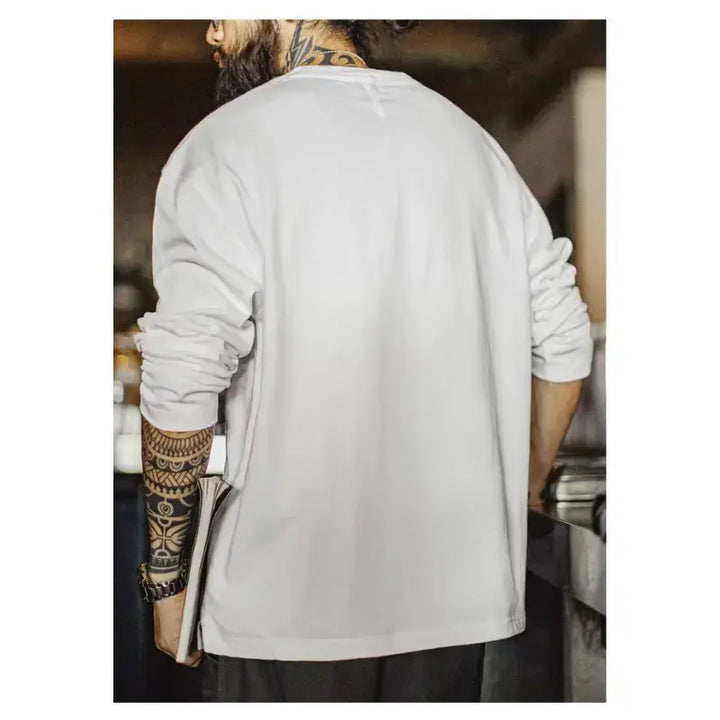 T-shirt Men Heavyweight Cotton | Crewneck Long Sleeve T-Shirt Amekaji