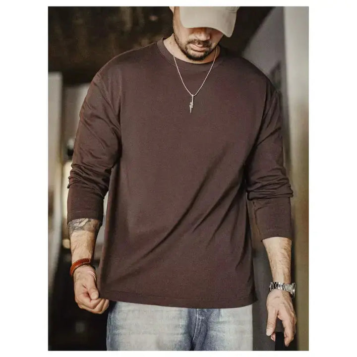 T-shirt Men Heavyweight Cotton | Crewneck Long Sleeve T-Shirt Amekaji