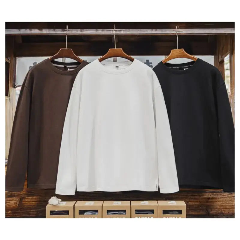 T-shirt Men Heavyweight Cotton | Crewneck Long Sleeve T-Shirt Amekaji
