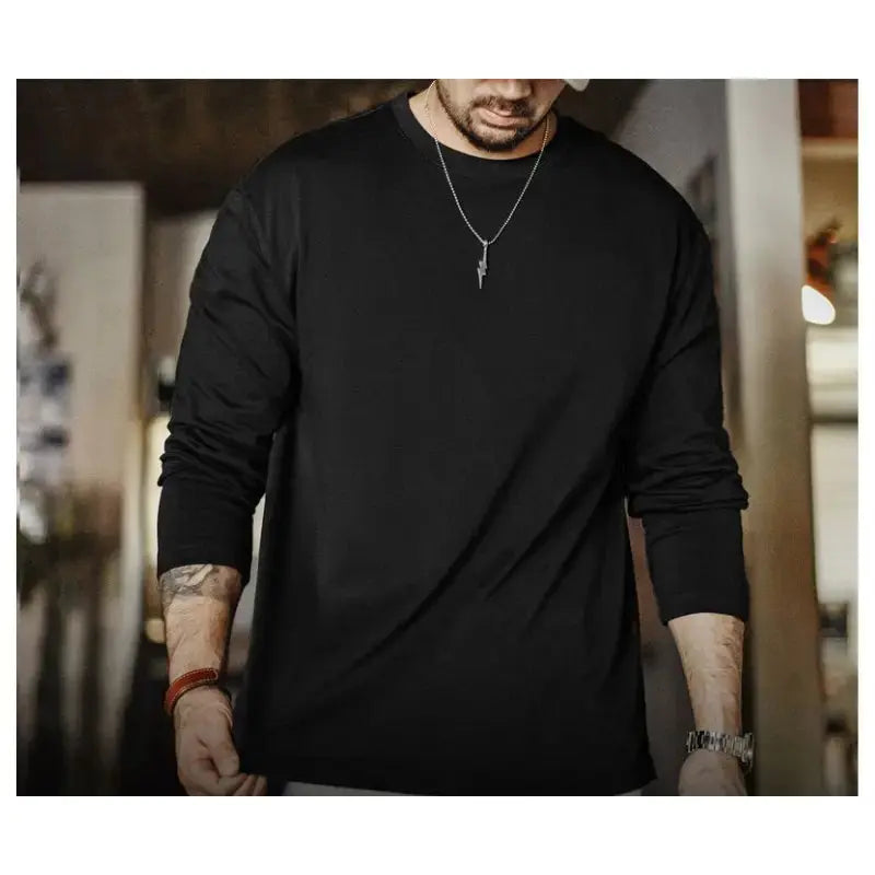 T-shirt Men Heavyweight Cotton | Crewneck Long Sleeve T-Shirt Amekaji