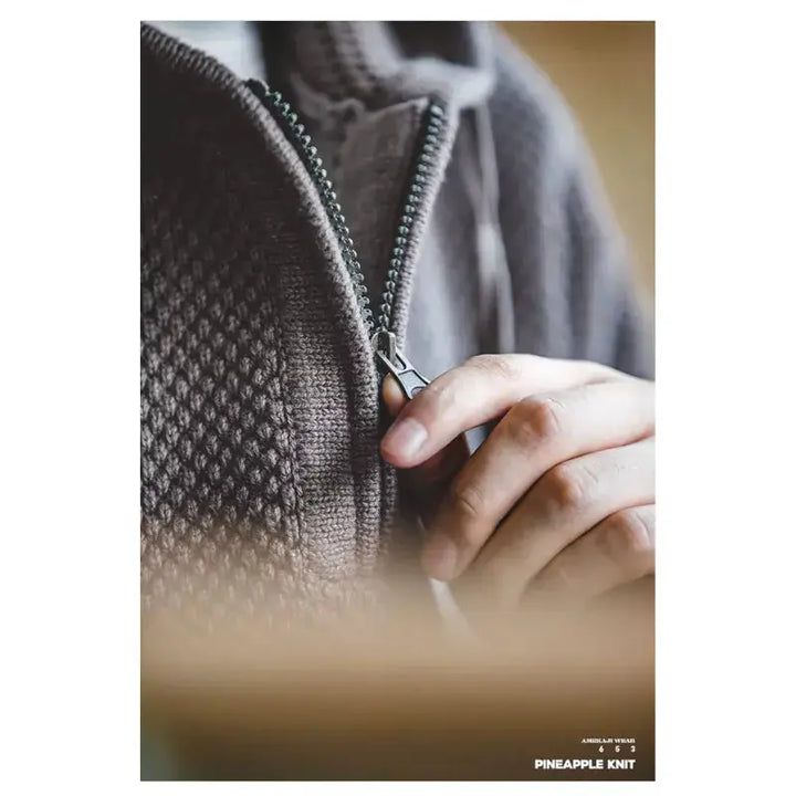 Textured Mens Knit Hoodie | Half-Zip Waffle Pullover Amekaji