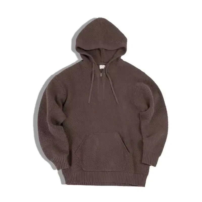 Textured Mens Knit Hoodie | Half-Zip Waffle Pullover Amekaji