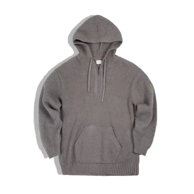 Textured Mens Knit Hoodie | Half-Zip Waffle Pullover Amekaji
