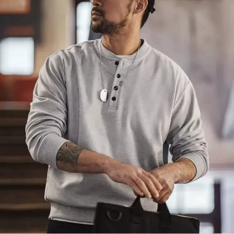 トップス 90's Martin & Co HENRY NECK T SHIRT USA Tops Sweatshirt Henry Collar | Men's Long Sleeve T-shirt - Amekaji