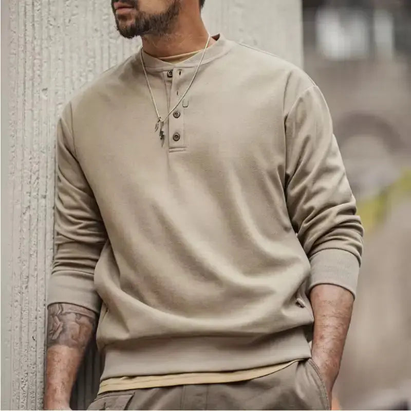 Tops Sweatshirt Henry Collar | Men's Long Sleeve T-shirt - Amekaji