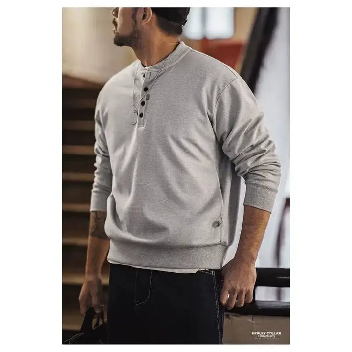 Tops Sweatshirt Henry Collar | Men's Long Sleeve T-shirt - Amekaji