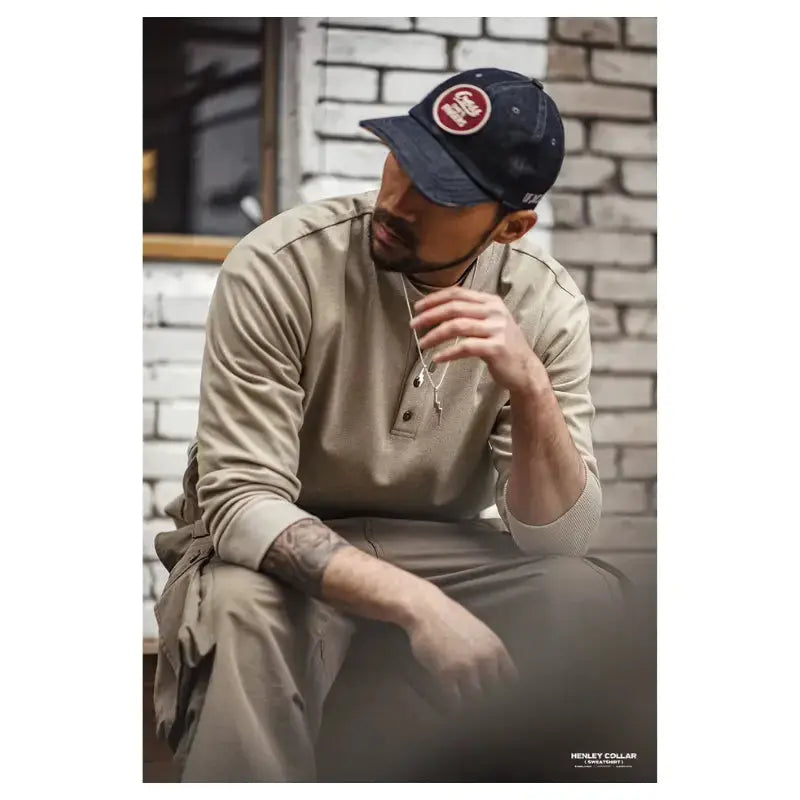 Tops Sweatshirt Henry Collar | Men's Casual Long Sleeve T-shirt Maden