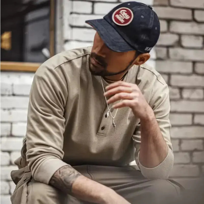 Tops Sweatshirt Henry Collar | Men's Casual Long Sleeve T-shirt Maden