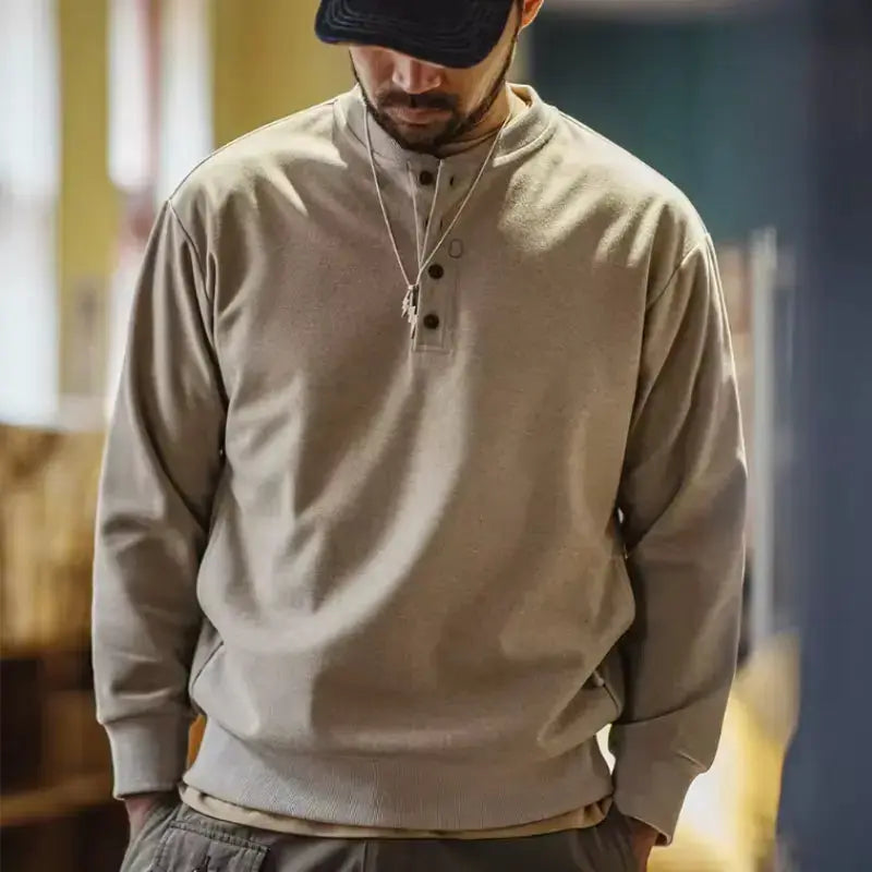 Tops Sweatshirt Henry Collar | Men's Casual Long Sleeve T-shirt Maden
